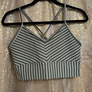 Glyder Premier Sports Bra Moss Green & Oatmilk Stripe XL NWOT